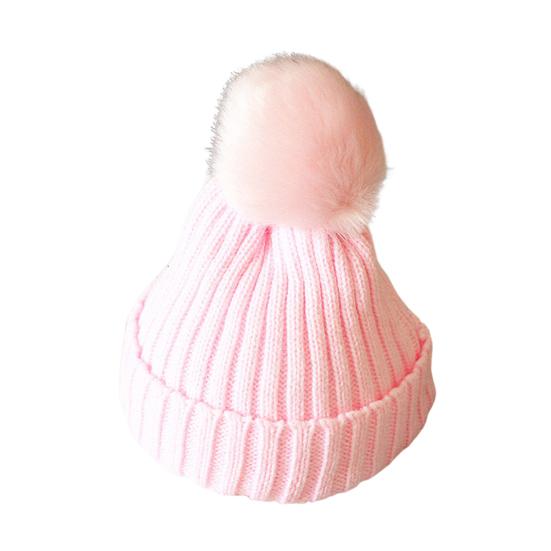 Зимняя детская шапка унисекс вязаная шапка эластичная утолщенная однотонная искусственный меховой шарик декоративная теплая повседневная шапка головной убор для улицы для детей 4-8 лет