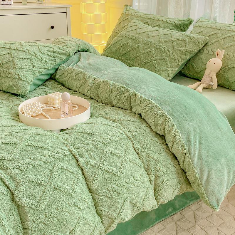 Winter Taffeta Bedding Cover Pillowcase Thickened Warm Milk Velvet Coral Velvet Duvet Cover Student Dormitory Quilt Cover