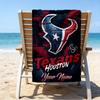 Custom Name Beach Towel Texans basketball Beach Towel, Soft Microfiber, Gift for Her/Him, Birthday, for Pool, Beach, Travel, Fan gifts