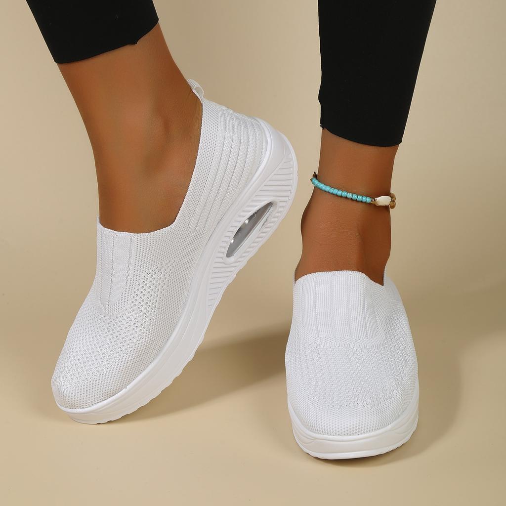 Новые большие размеры, дышащие и легкие женские туфли на воздушной подушке, спортивная и прогулочная обувь на высокой платформе, летающие плетеные туфли-качалки