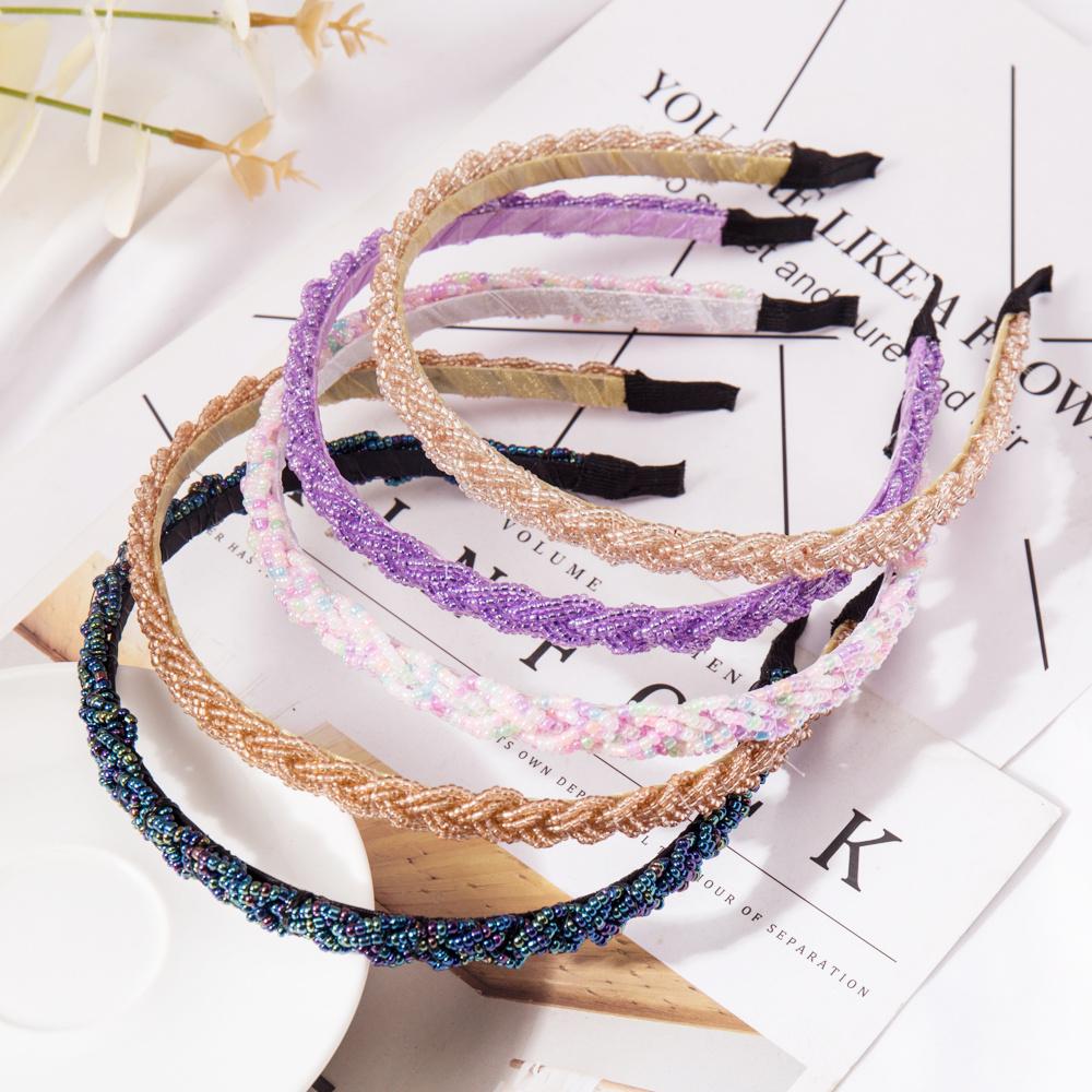 Ретро-резинка для волос ручной работы с бусинами, эластичная женская повязка на голову, аксессуары для волос, металлические хрустальные повязки на голову, обручи для волос для девочек, головные уборы