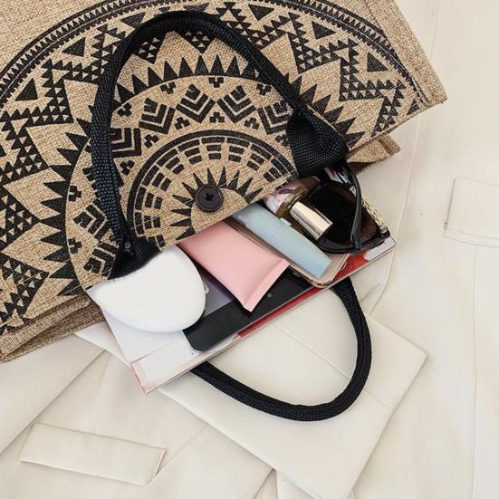 Women Handbag Ethnic Style Versatile Shoulder Bag Large Capacity Buckle Closure Shopping Travel Commuting Tote Bag