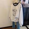 Oversized Autumn and Winter Cartoon Embroidered Hoodie for Women, Loose and Laid-back Style, Round-neck Long-sleeved Top