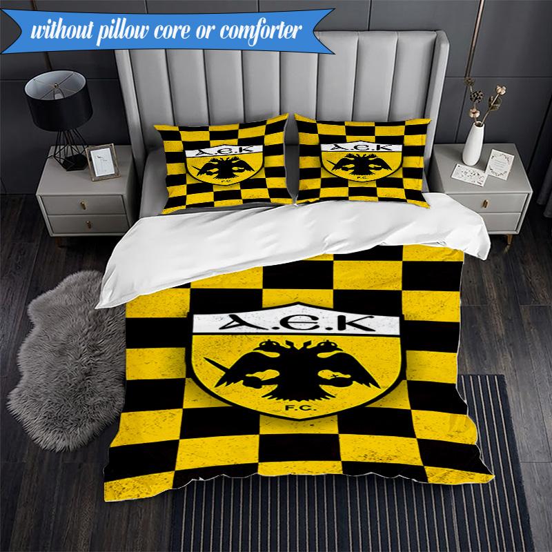3PCS AEK AthensGolden And Black Crest Bedding Set 2D Printing (Includes 1 Duvet Cover + 2 Pillowcases Coreless), Bedroom decor,Fan gift
