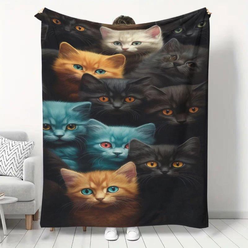Tiger-patterned cat illustration Flannel printed blanket suitable for all seasons suitable living room office sofa and travel