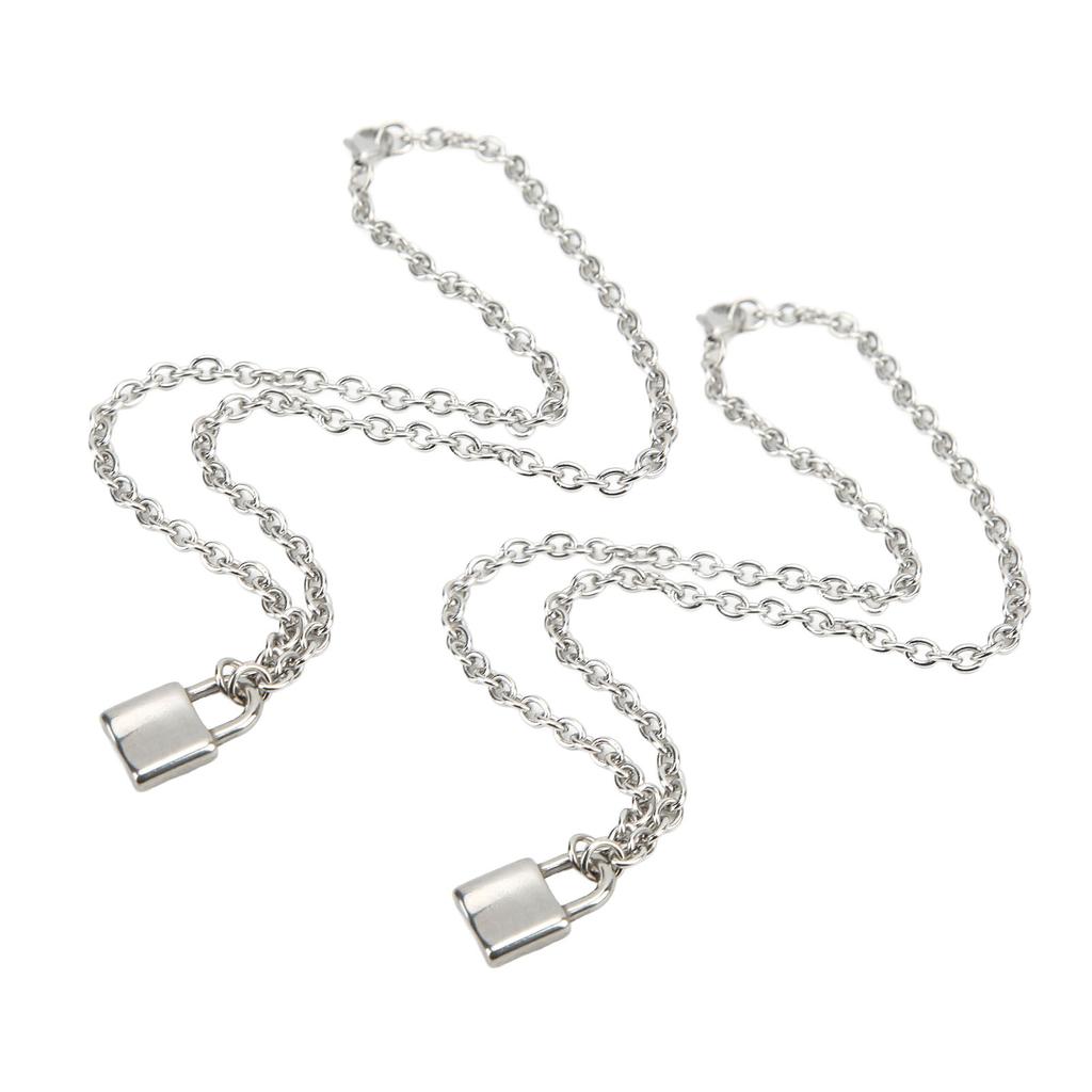 2PCS 50cm Lock Necklace Anti Allergy Stainless Steel Personalized Padlock Chain Necklace for Women