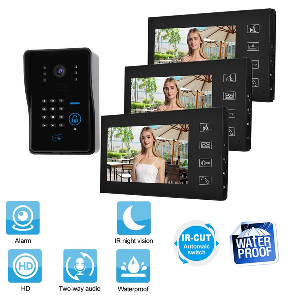 7inches Wired Video Doorbell Intercom System Card Password Remote Control