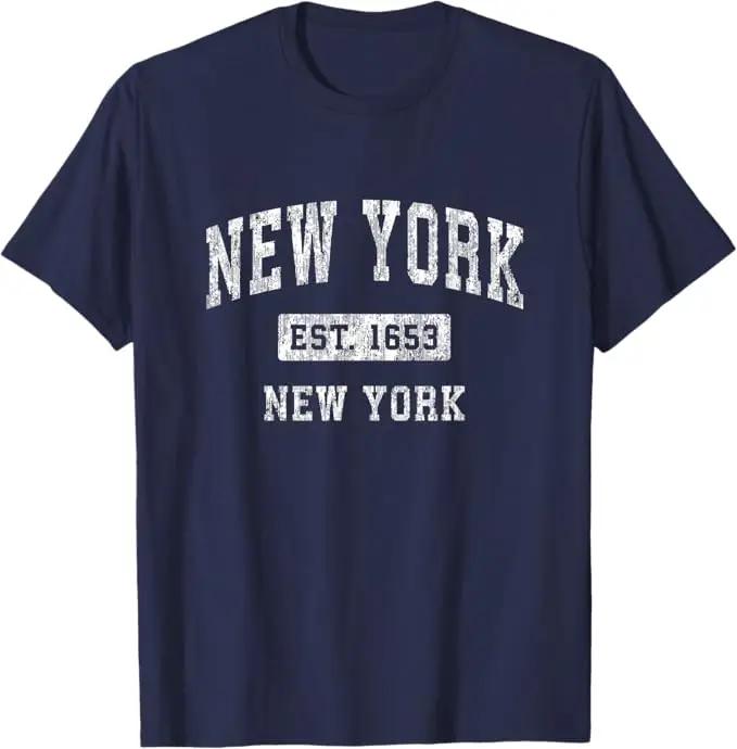 New York Vintage Established Sports Design Printed TShirt Men Women Summer Fashion Vintage Crew Neck Tshirt Graphic Tops