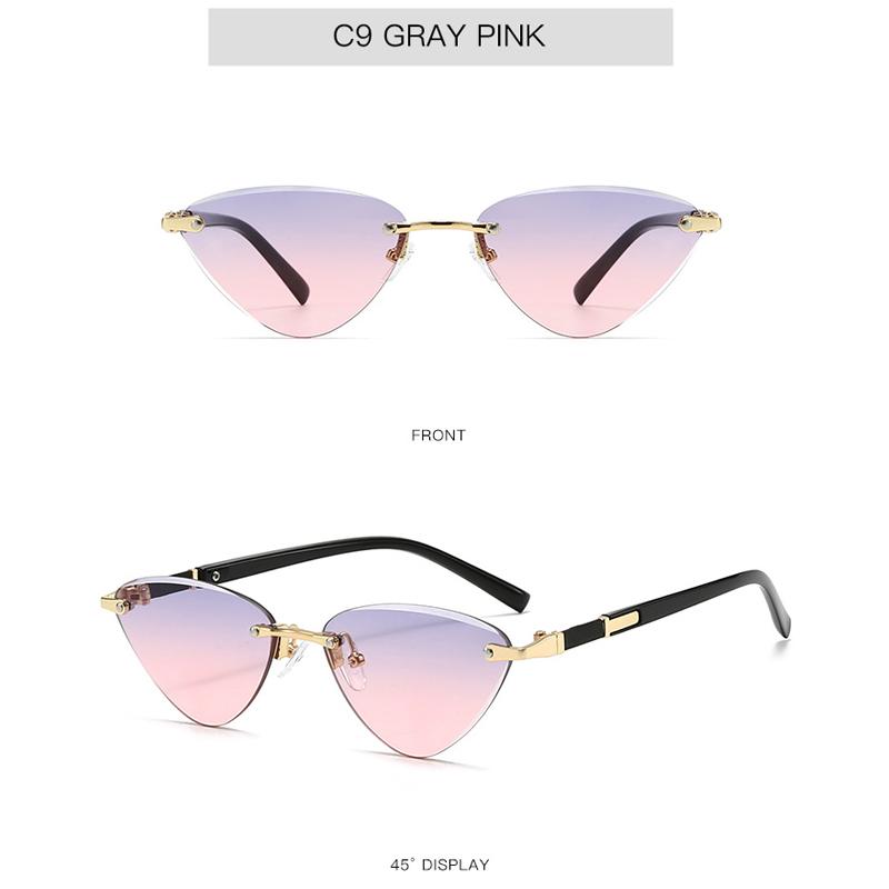 Модные солнцезащитные очки «кошачий глаз» для женщин, роскошные брендовые дизайнерские ретро-очки без оправы из металла, солнцезащитные очки для женщин, очки для вождения Uv400
