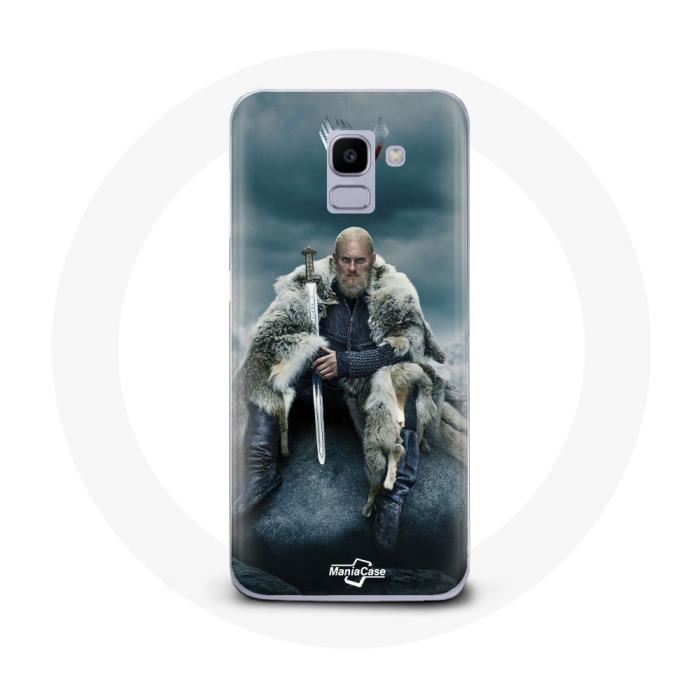 Coque pour Samsung Galaxy A6 2018 Vikings Série Saison 6 Ragnar Lothbrok logo V Epée Gris Fond Broui