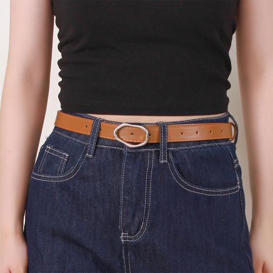 Женский ремень из искусственной кожи, универсальный дизайн однотонного цвета, нерегулярная овальная пряжка-пин, пояс для талии, ремень для талии для платья, рубашки, топа