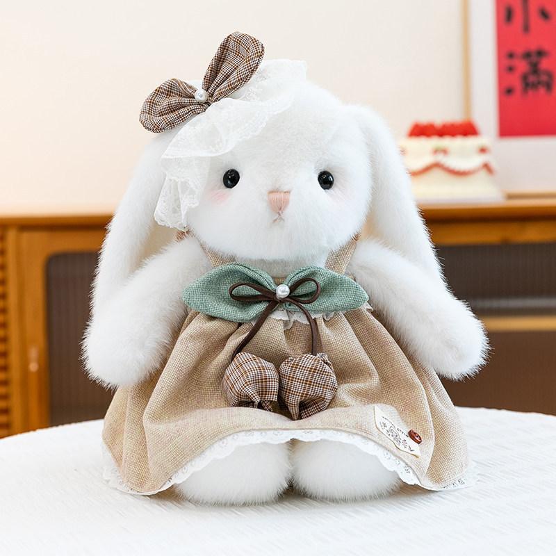 Plush Rabbit Toy With Dress And Bow Decoration For Girls And Kids Snuggle Pillow