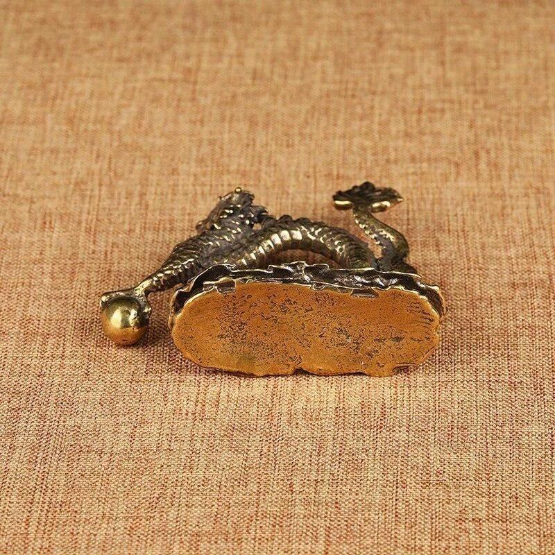 Chinese Beast Dragon Statue Bronze Figurine Ornaments Antique Copper Mythical Animal Miniature Home Decoration Crafts Collection