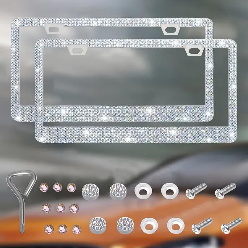 31*16cm Rhinestone Car License Plate Frame Cover Frame Auto Parts Glittering Crystal License Plate Holder for Ladies License Plate Covers Frames 6