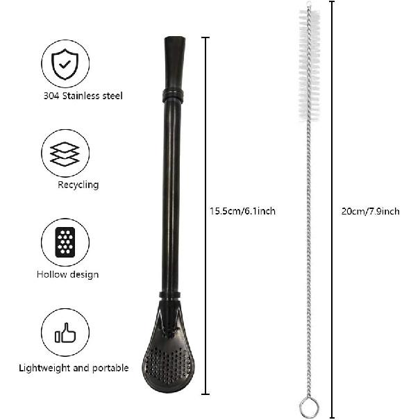 Stainless Steel Straw Filter Spoon, Yerba Mate Bombilla, Loose Leaf Tea Strainer, Tea Straw for Drinking Coffee, Cocktail, Pack of 5 with Cleaning