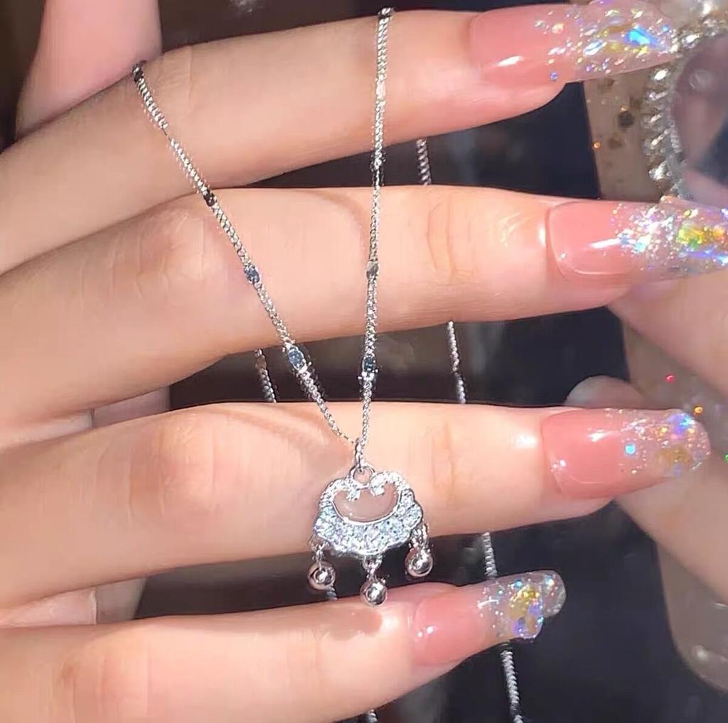 Ожерелье с замком безопасности и бриллиантами для женщин, желанная удача, национальный стиль, благословение, дизайн, чувство, ключичная цепочка, кулон, подарок девушке