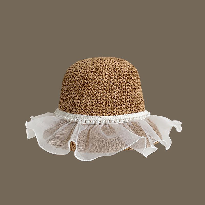 Handmade straw hat women's spring and summer small fresh sun hat travel sun protection hat sweet versatile fisherman hat