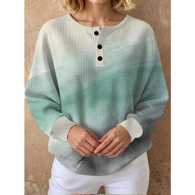 Women's Waffle Long-Sleeve Casual T-Shirt, Made of Soft, Skin-friendly, and Breathable Fabric for Comfortable Wear.