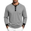Men S Autumn Striped Henley Long Sleeve T Shirt