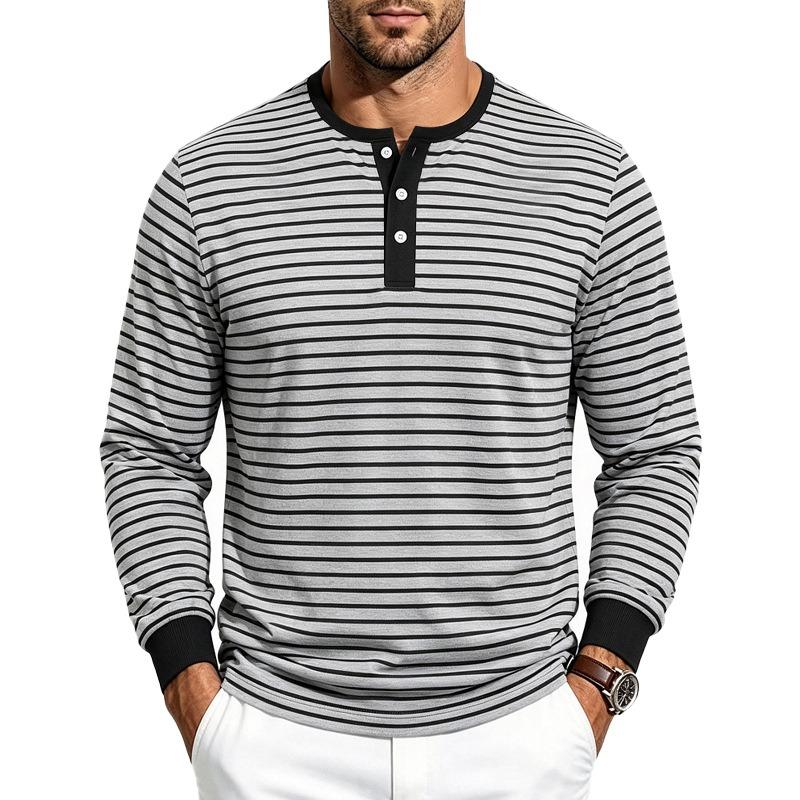 Men S Autumn Striped Henley Long Sleeve T Shirt