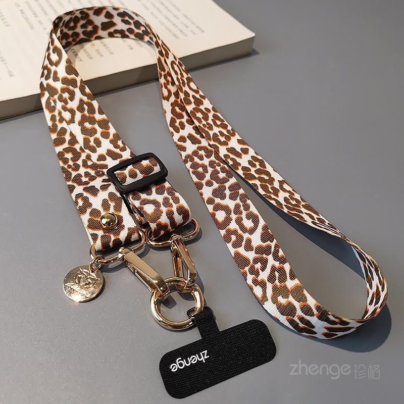 Fashion leopard print painted mobile phone lanyard crossbody can carry long ins women's outdoor mobile phone strap rope wide version cloth