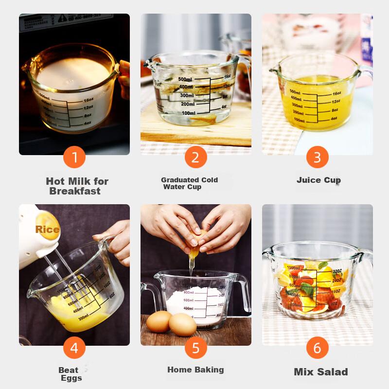 Chuangde Milk Cup, Heat-Resistant Glass Cup, Microwave-Safe Measuring Cup for Home Use And Children's Breakfast, with Scale, 500ml