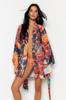 Women's Fashion New Kimono&Kaftan Floral Pattern Belted Mini Woven KimonoKaftan