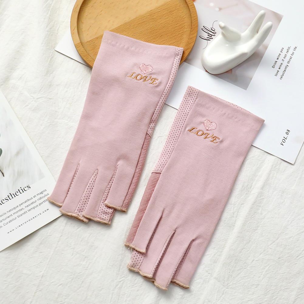 Перчатки с половиной пальцев для защиты от солнца, женские летние перчатки для вождения, защита от ультрафиолета, хлопковые, тонкие, противоскользящие, герметичные, перчатки для велоспорта, с половиной пальцев, с ногтями