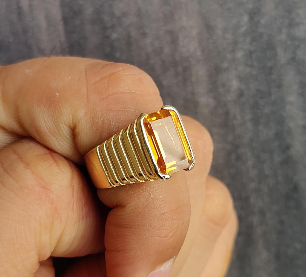 Men Women Citrine Ring, Signet Gemstone Ring, 925 Solid Sterling Silver, Brass Ring, Designer Ring
