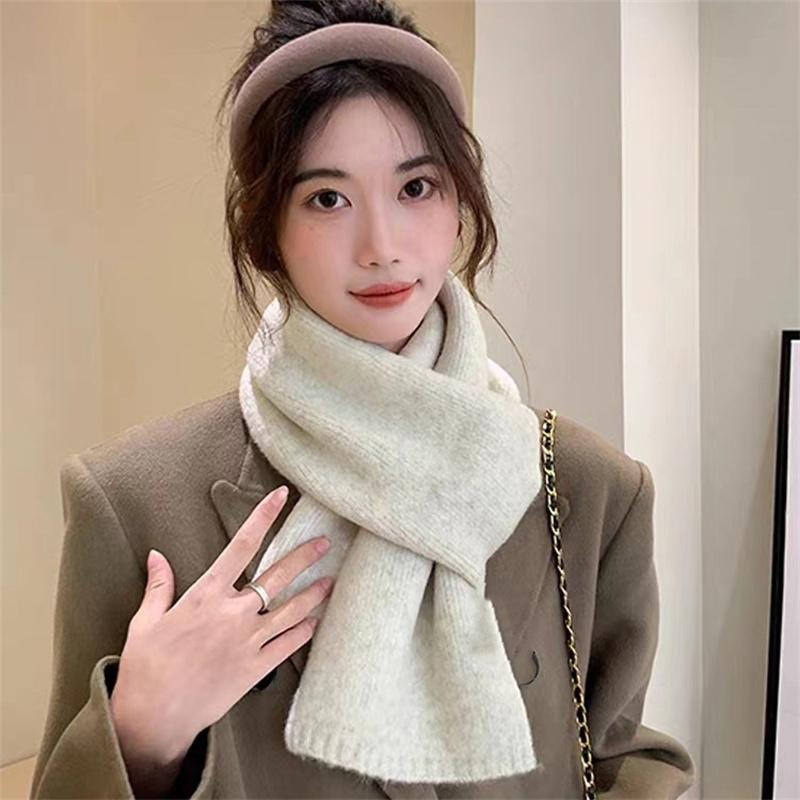 Korean Knitting Scarf Solid Color Thickened Warm Women Scarf Cold Weather Thermal Neck Wrap Casual Outfit Scarf