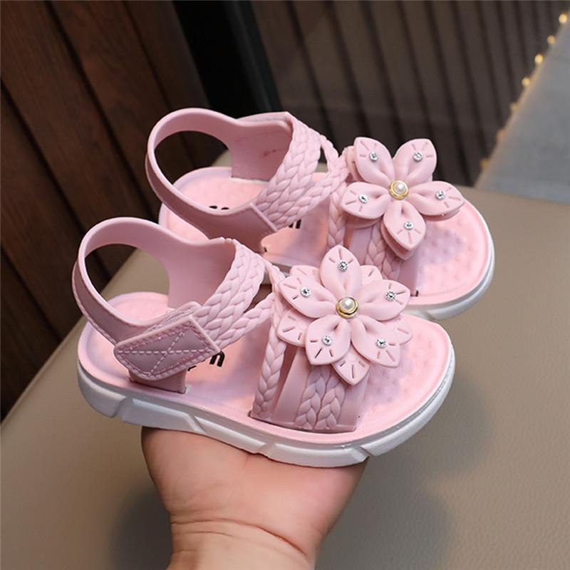 Детские сандалии, летние нескользящие сандалии на мягкой подошве, милые сандалии принцессы с цветами, детские сандалии