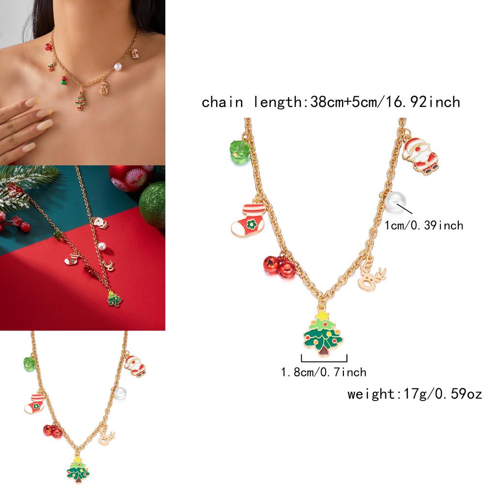 Santa Claus Charm Necklace With Pearl Chain And Festive Elements For Seasonal Gift