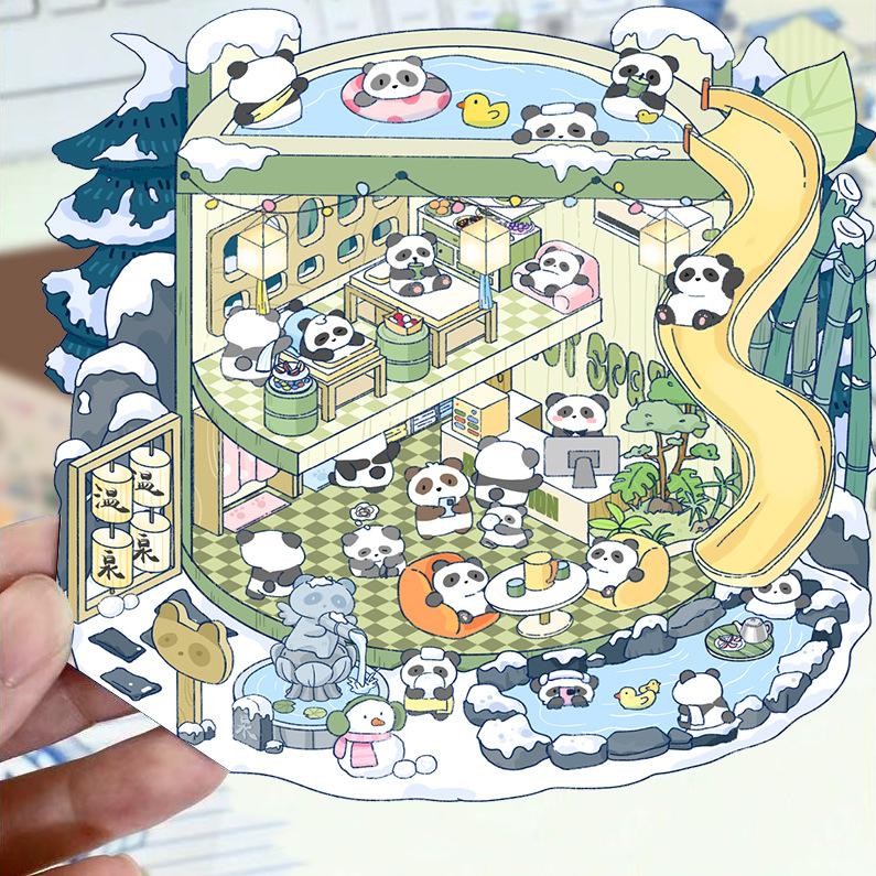 Cartoon Landscape Stickers Multiple Miniature World 3D Hut Unzip DIY Scene Manual Post