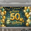 Party banner background - Dark green, gold and white balloons, theme of durable polyester material.