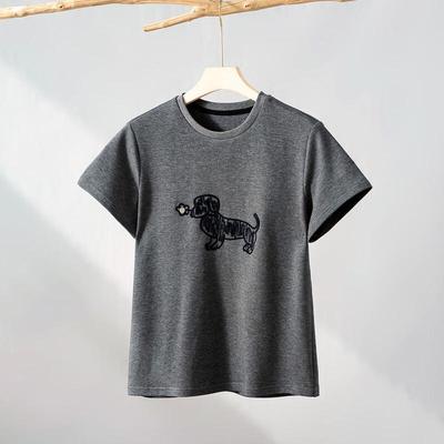 RAIN.CUN Свободная футболка с вышивкой щенка, короткий рукав