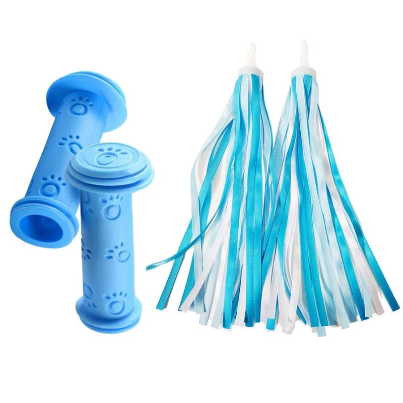 1 пара резиновых ручек на руль велосипеда, противоскользящие, для детей, девочек, мальчиков, руля скутера, цветные ленты для украшения, аксессуары для велосипеда