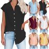 Women's Casual Fashion Short Sleeve Solid Color Single Breasted Shirt Top