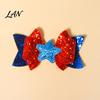 Fashion Hair Bows Independence Day Bow Clip for Girls, Red Blue White Glitter Hairpin, Double Layer Girls Ornaments with Sequins Star, Accessory