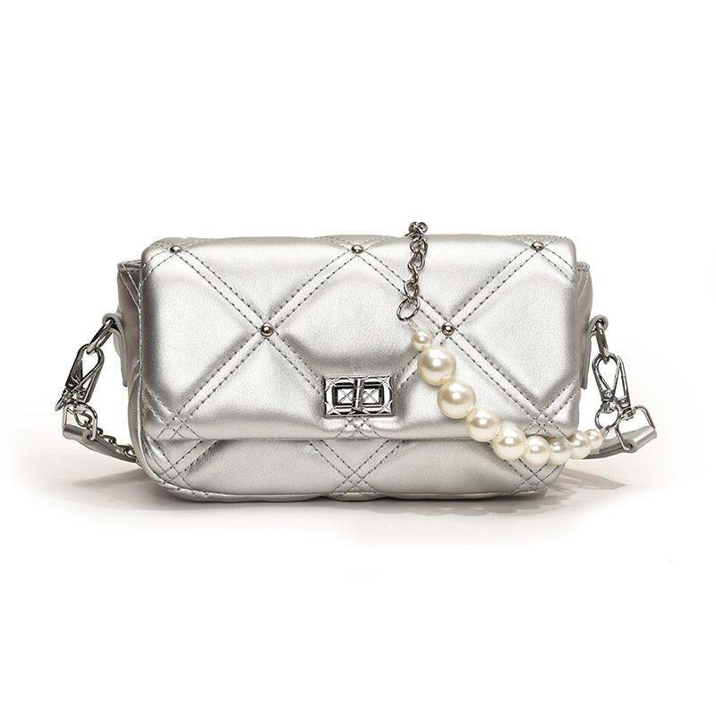 Ielgy Large Bead Chain Diamond Underarm Bag Fashion Trendy One-Shoulder Cross-Body Portable