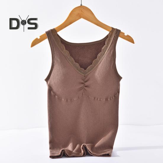 Зимний женский терможилет с нагрудными накладками, бесшовный кружевной V-образный вырез, быстрая фиксация температуры, согревающий, облегающий, эластичный, без рукавов, внутренняя одежда, нижняя майка