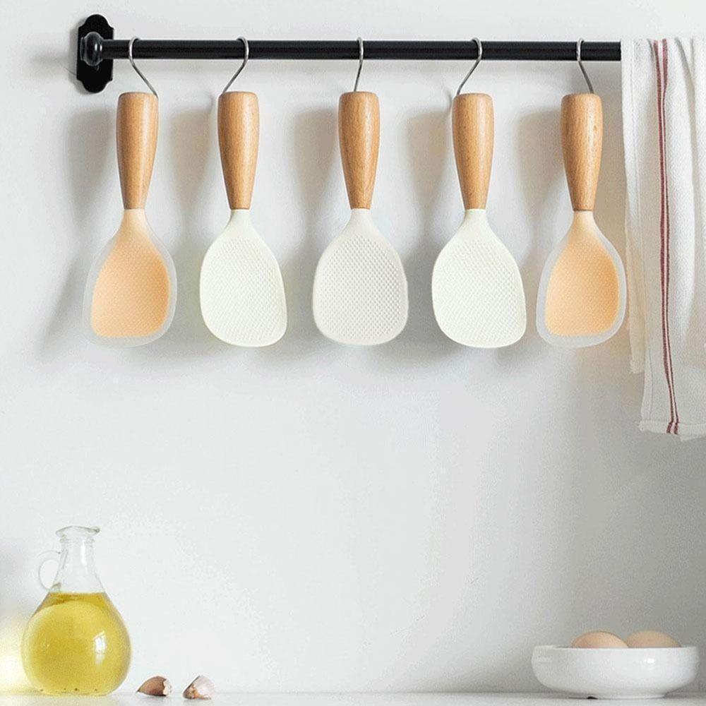 Silicone Rice Paddle Non-Stick Wooden Handle Spatula Multifunction Rice Spoon Kitchen Cooking Tool