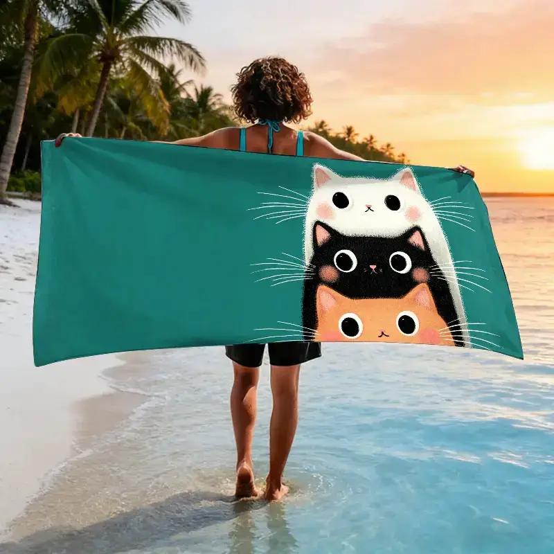 1pc of Illustration and Picture Book Sharing Theme Beach Towel, Cute Pet Day Beach Towel, Soft,Absorbent,Quick-drying,Cat Museum
