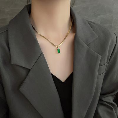 Винтажное изумрудное квадратное ожерелье с подвеской в виде ключицы, женская цепочка в виде змеиной кости