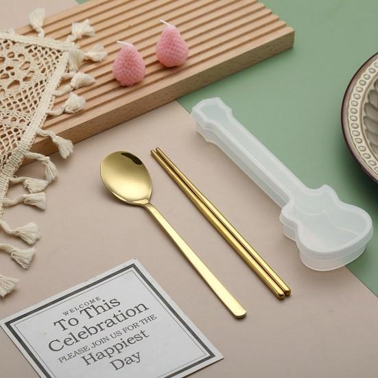 1 Set Spoon Chopsticks Food Grade Mirror Polish Smooth Edge Rust-proof Corrosion Resistant Dinning