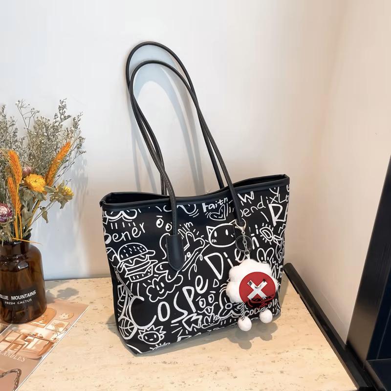 Сумка из холста с граффити, женские сумки 2025 года, новая повседневная сумка через плечо, универсальная сумка-тоут большой вместимости для студентов и школьников