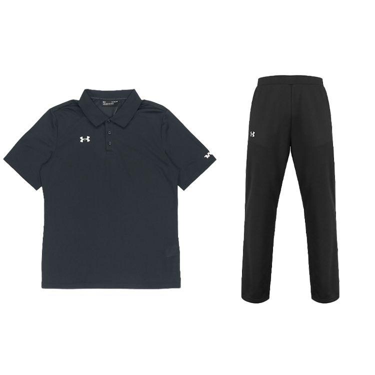 Under Armour Однотонная дышащая рубашка поло с коротким рукавом, прямые спортивные брюки, повседневный спортивный комплект, мужские комплекты, черный цвет 21500537-001+21500737-001