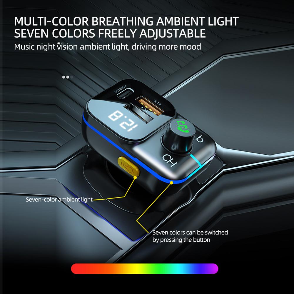 Автомобильный адаптер Bluetooth 5.0 FM-трансмиттер Двойное зарядное устройство USB3.1A+PD3.1A Дисплей MP3-плеер Автомобильные электронные аксессуары