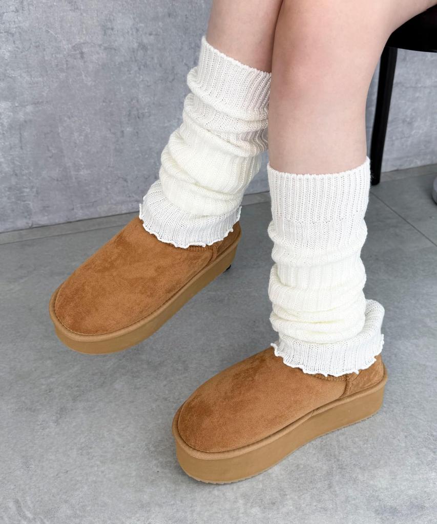 [WEGO] Platform Sheepskin-Touch Boots, Women's Platform Boots, Warm, Casual Shoes, Gift, Autumn/Winter, Ladies, XL, Camel