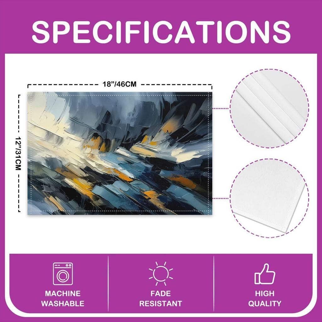Abstract Print Placemats of 4 for Kids Girls Art Design Placemat for Kitchen Dining Table Decor Indoor Outdoor 18"x12" Graffiti Style Table Place Mats