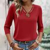 Women's T-shirt Solid Color V Neck 3/4 Sleeve Top